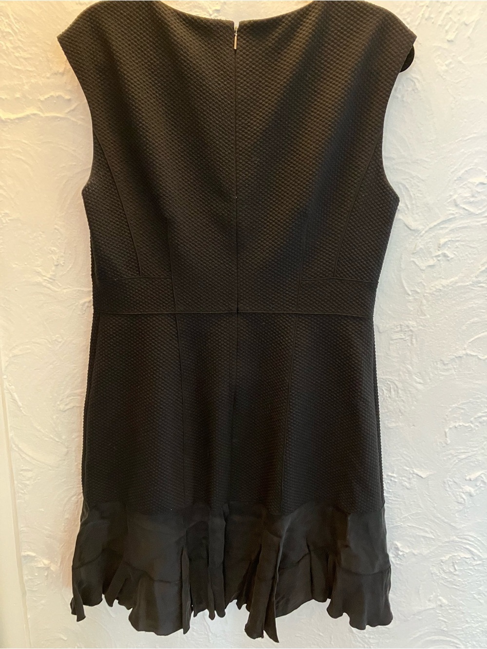 Rebecca Taylor Black Textured Mini Dress with Ruffle Hem